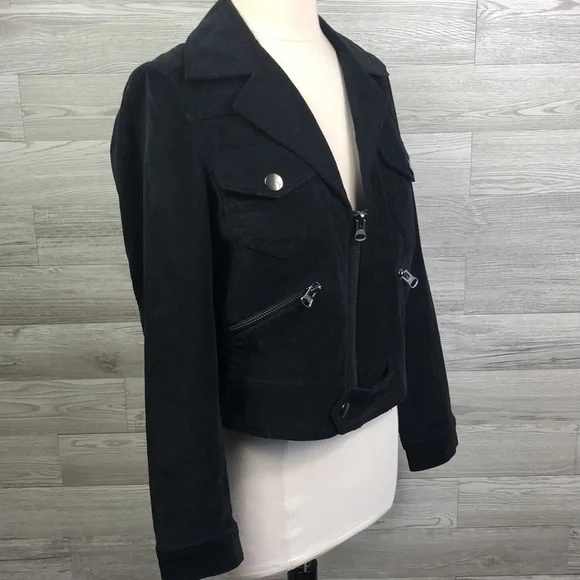One Girl Who Velvet Black Moto Jacket - Picture 4 of 9